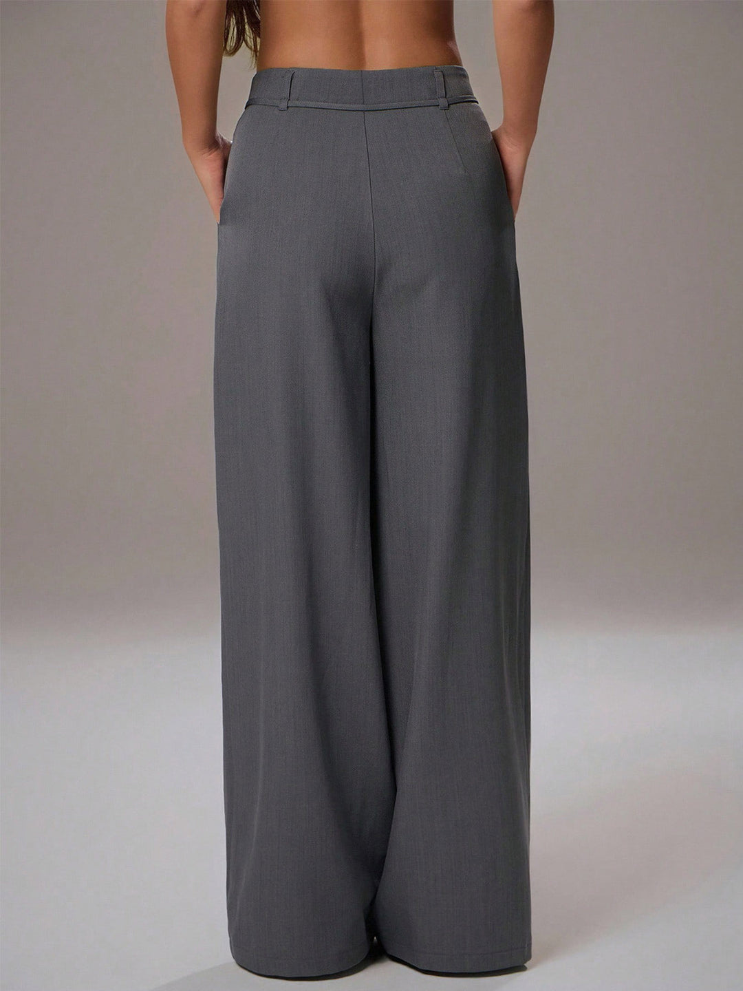 Grey High Waist Tie-Up Wide Leg Pant