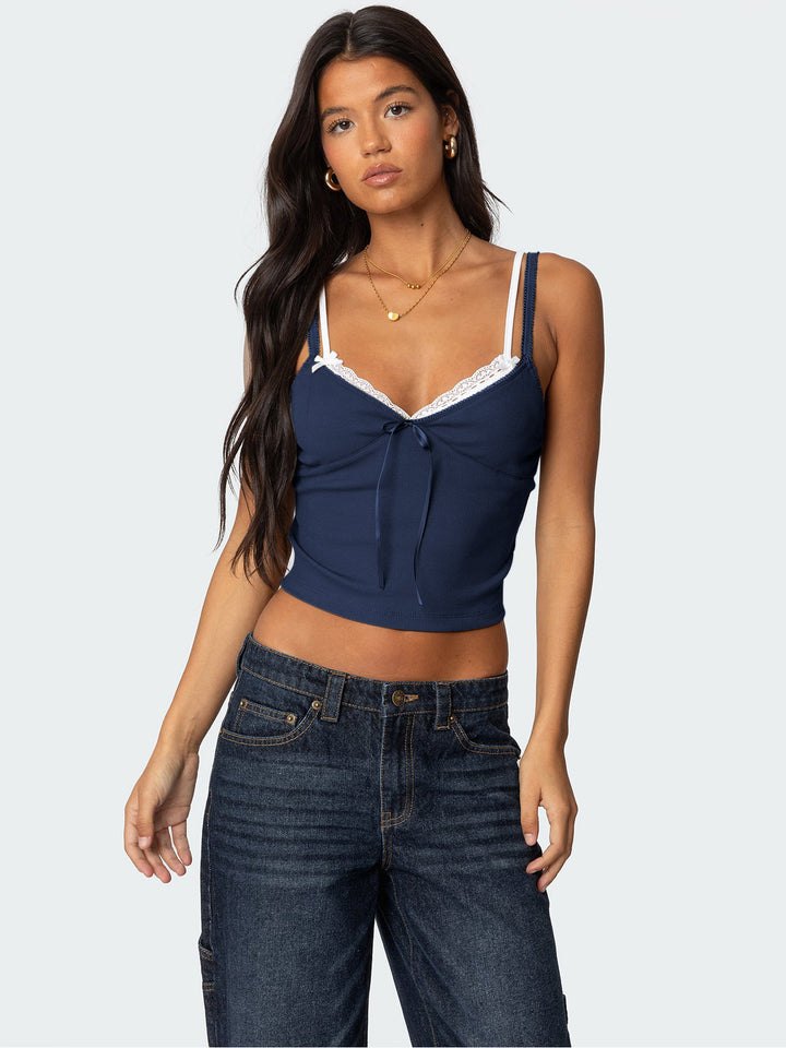 Blue Shoulder Strap Sweet Heart Neck Tank