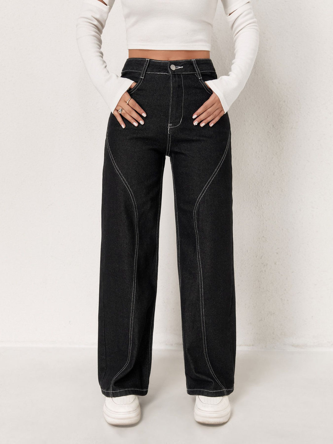 Black High Waist Solid Jeans