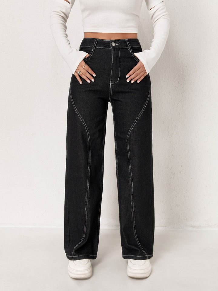 Black High Waist Solid Jeans