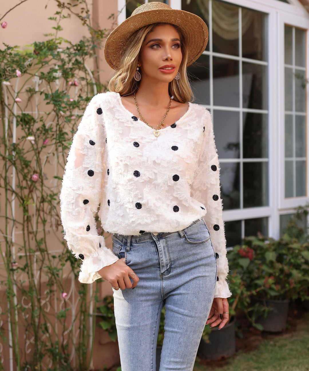 White Bishop Sleeve Textured Top