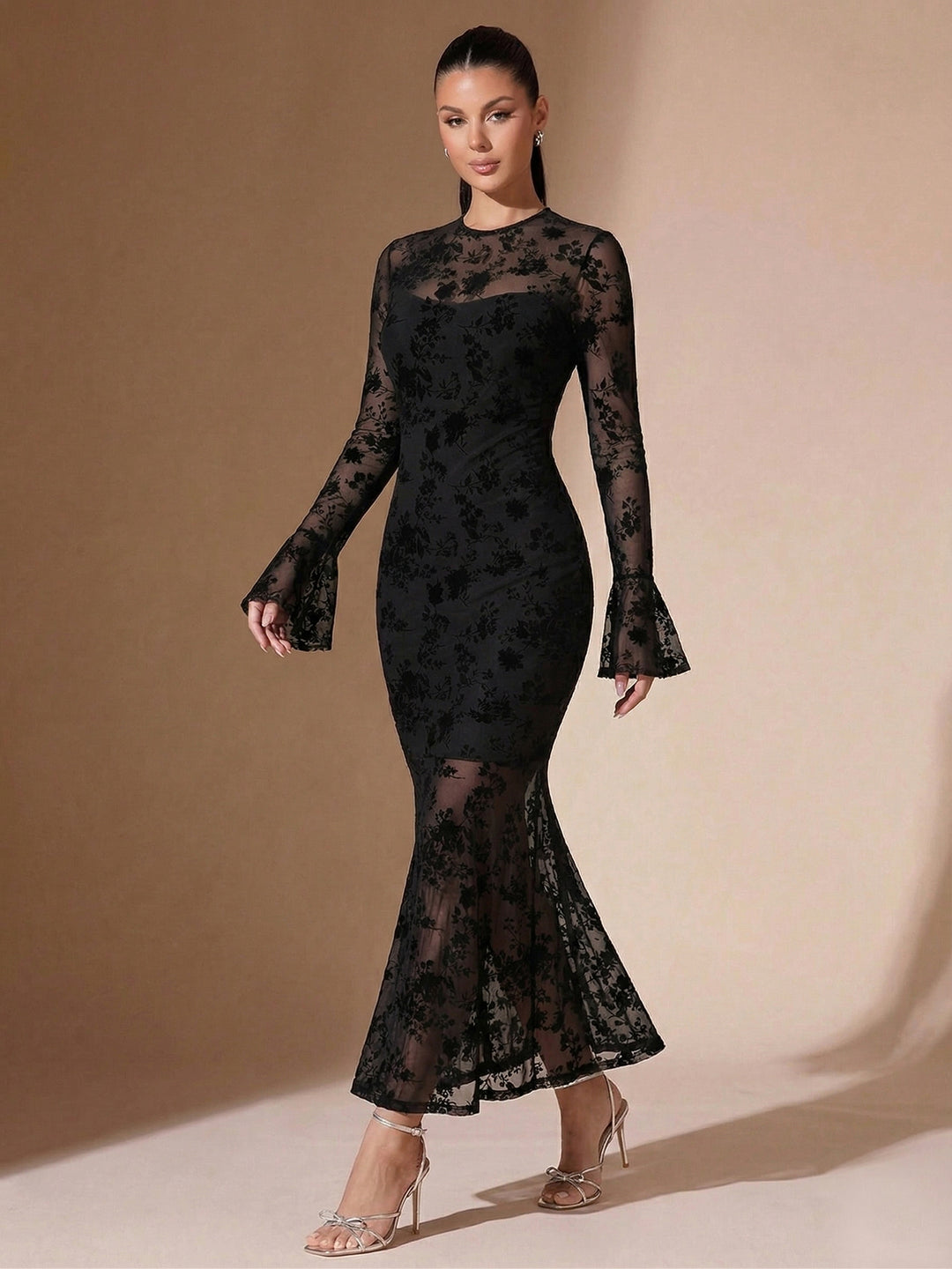 Black Full Sleeve Lace Detail Dress