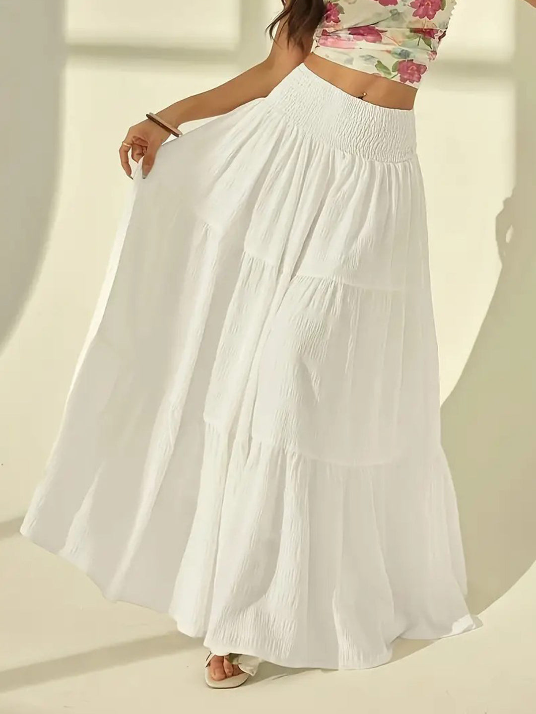 White High Waist Tiered Skirt