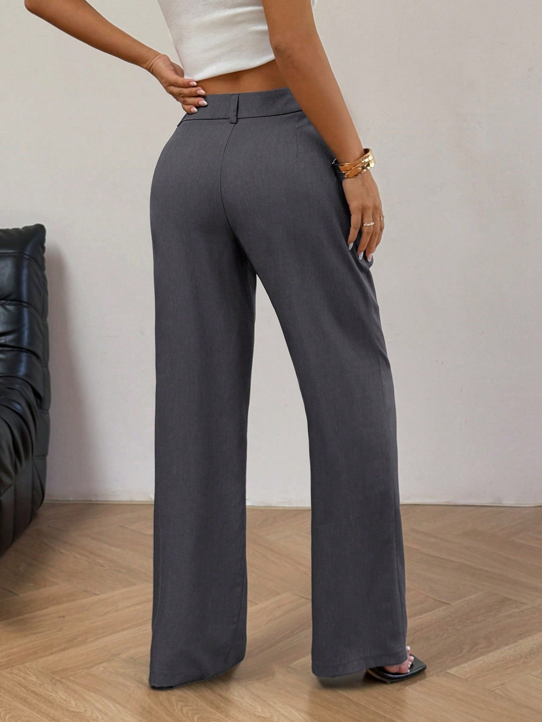 Grey High Waist Pleated Pant