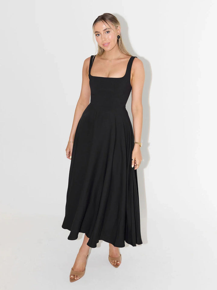 Black Shoulder Strap Flared Dress