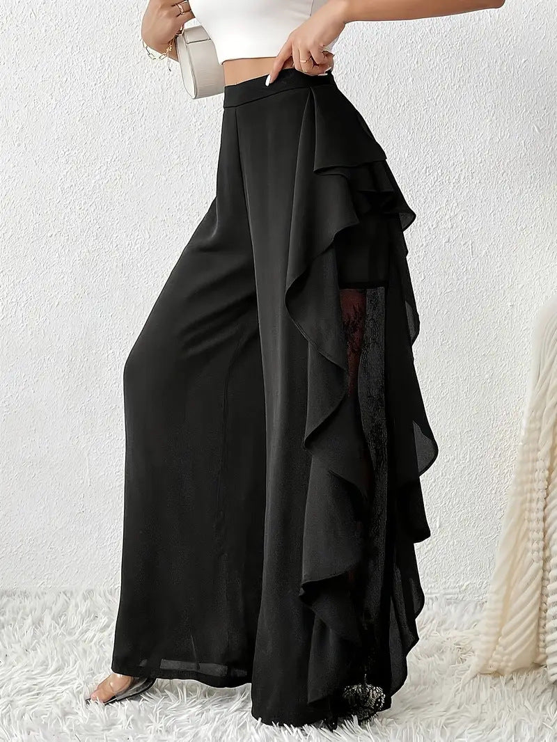 Black High Waist Ruffle Trouser
