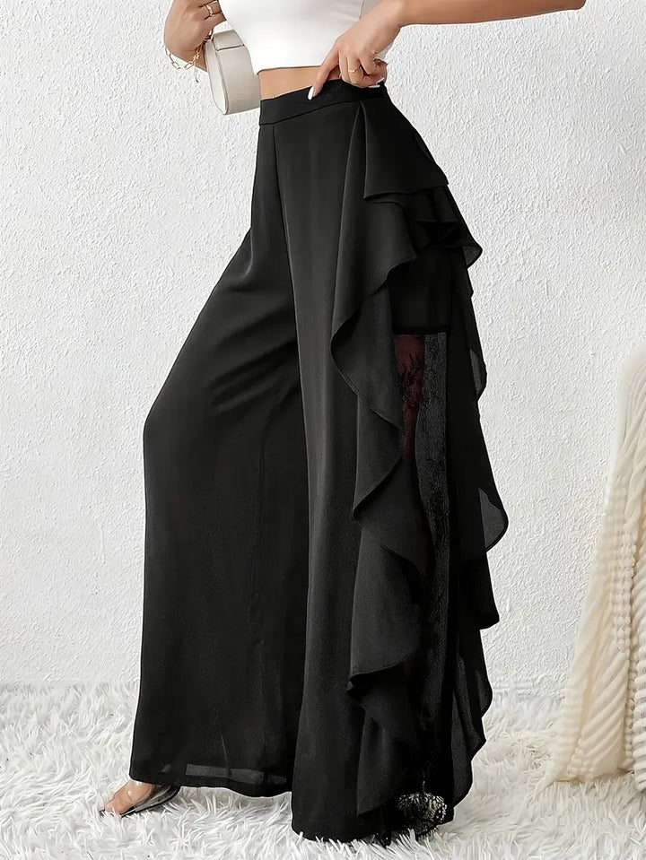 Black High Waist Ruffle Trouser