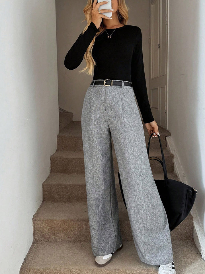 Grey High Waist Wide Leg Trousers