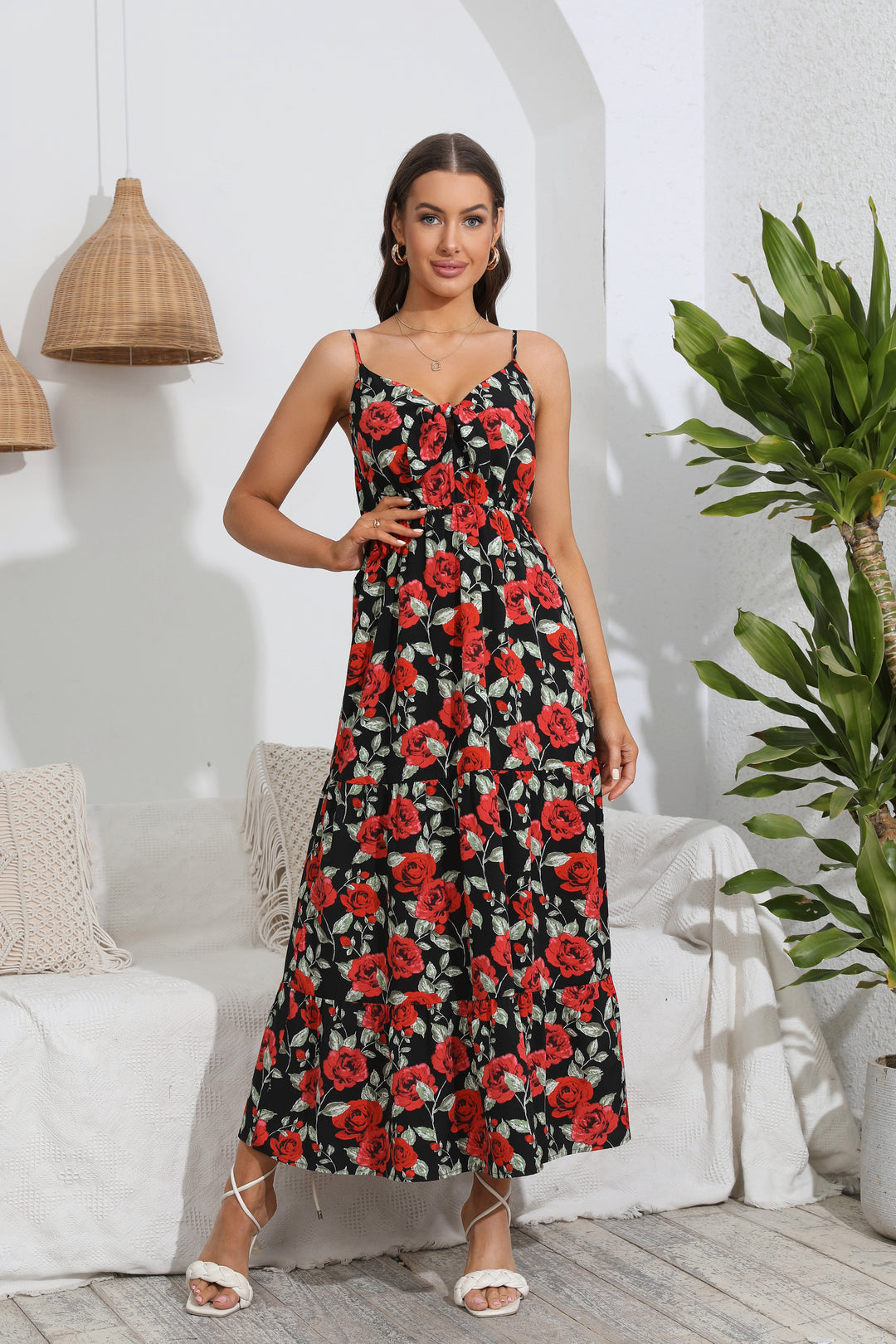 Multi Spaghetti Strap Printed Dress