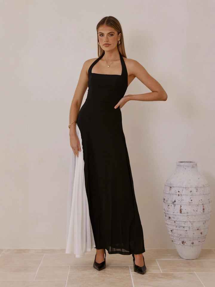 Black Halter Neck Dual Coloured Dress