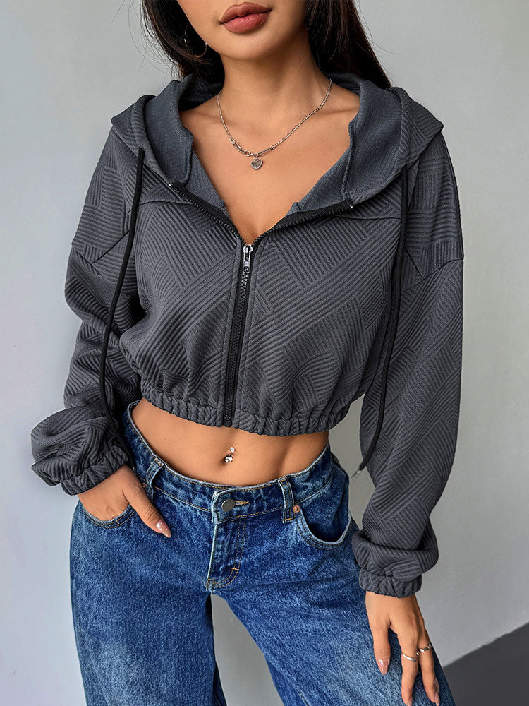 Charcoal Full Sleeve Front Zip Hooded Jacket