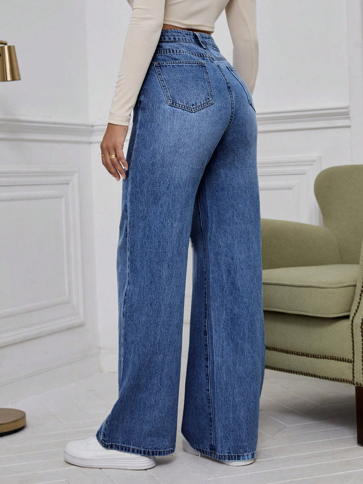 Blue High Waist Wide Leg Pant