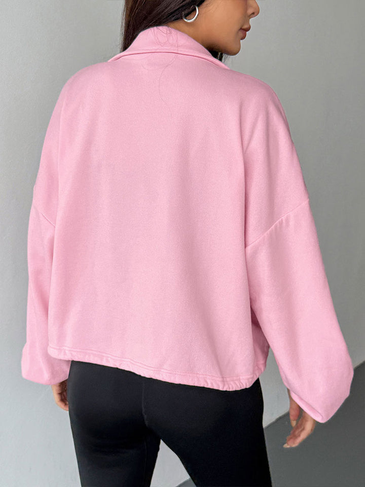 Pink Mock Neck Front Zip Jacket