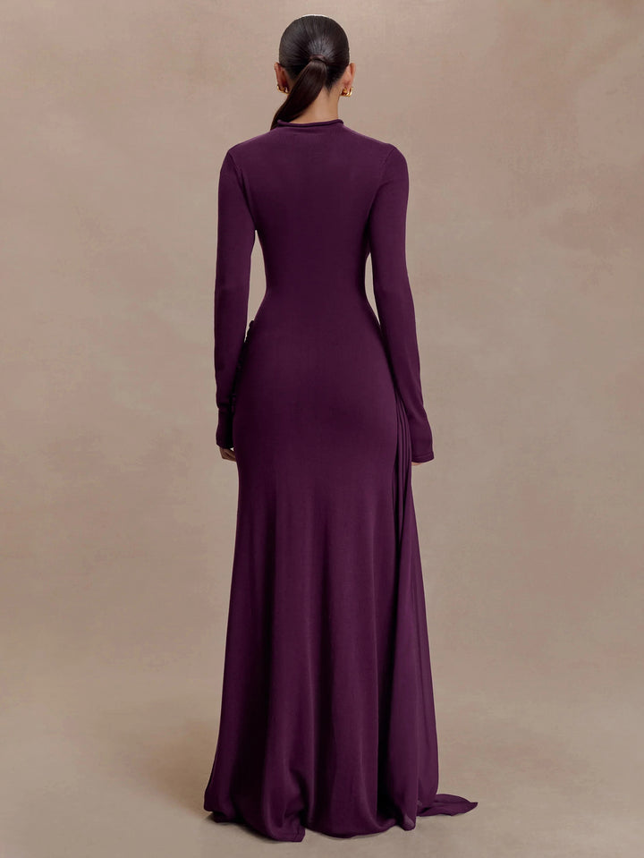 Purple Full Sleeve Waist Draped Dress