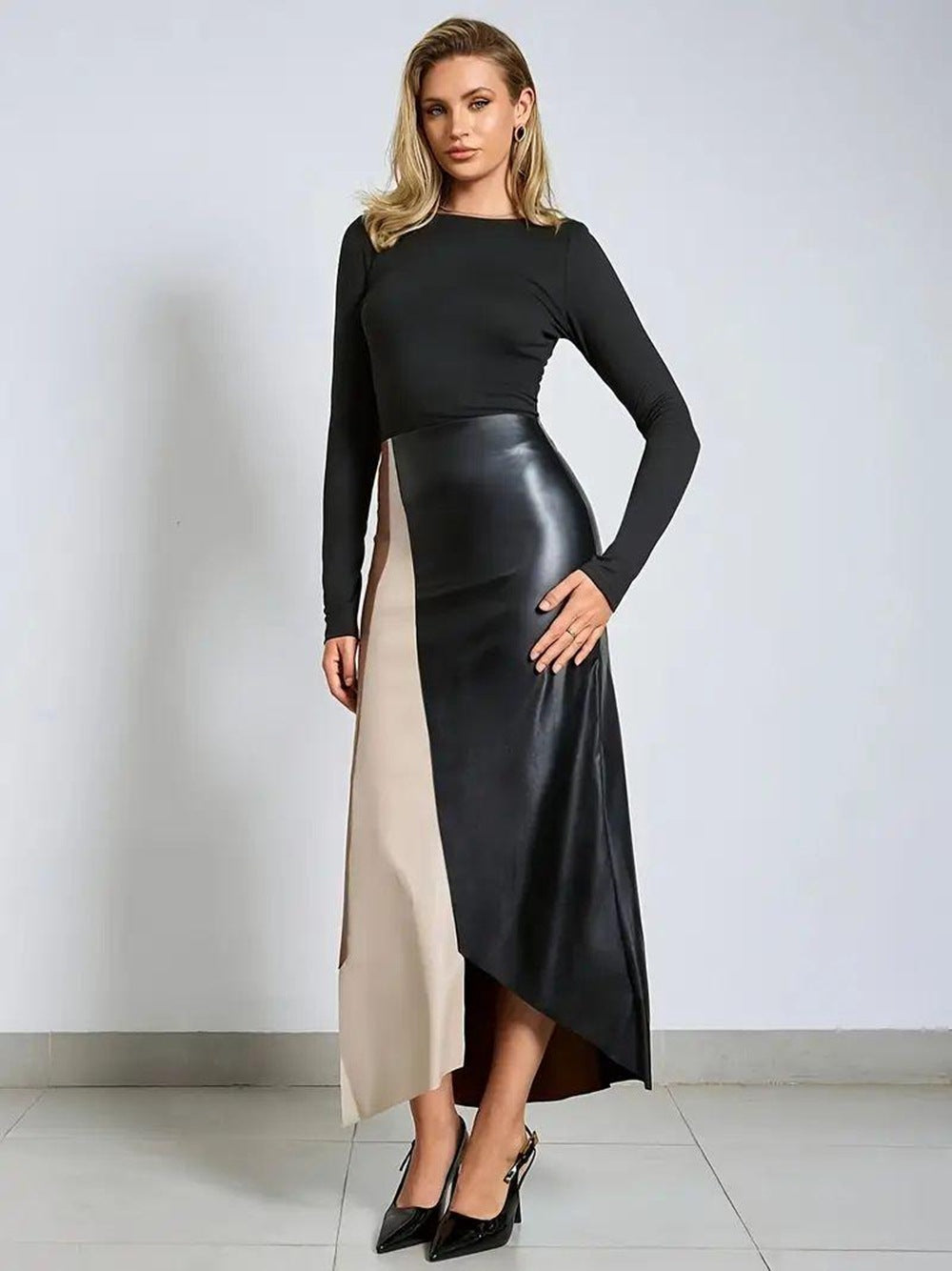 Multi High Waist Pu Panelled Skirt
