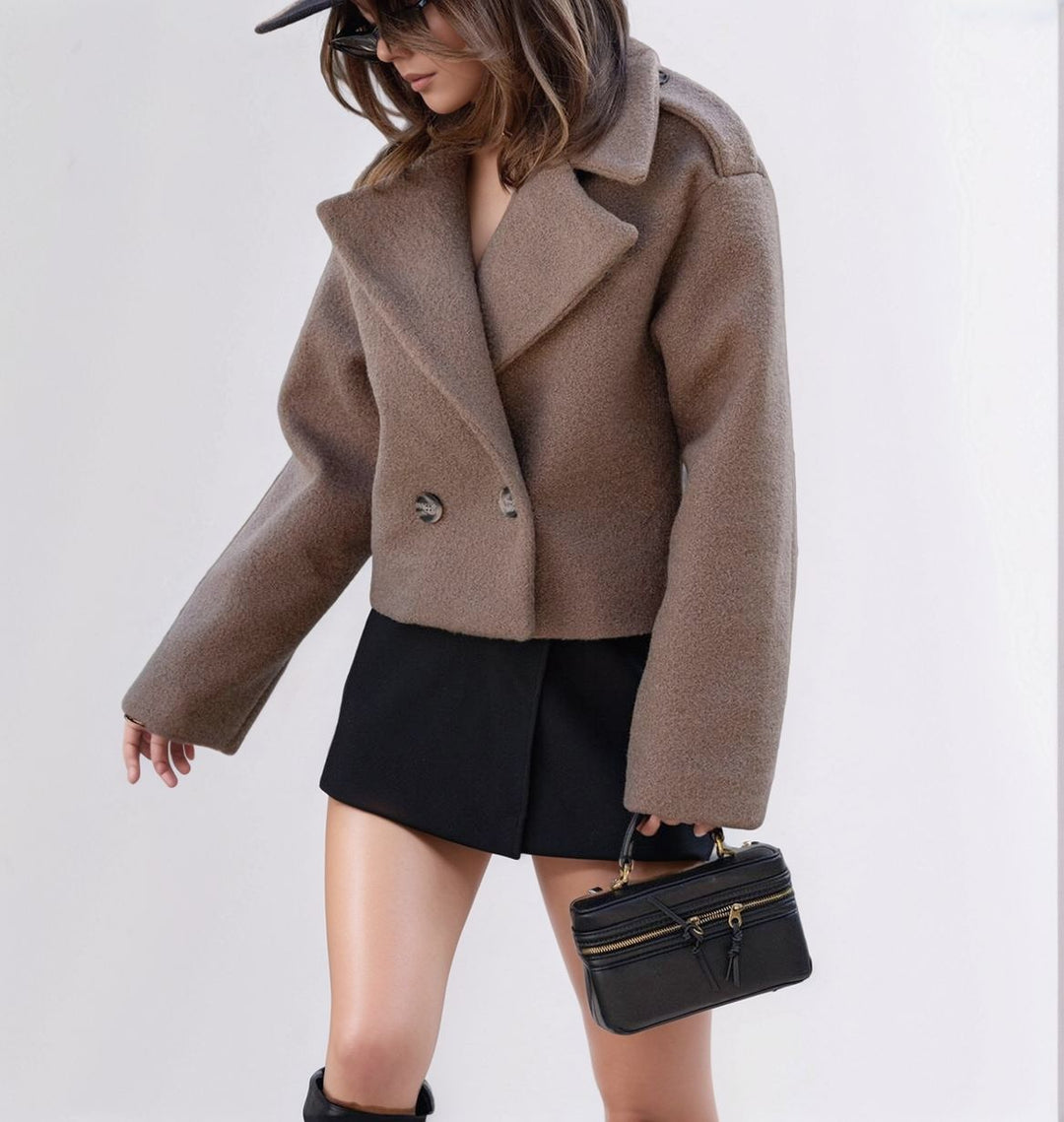 Brown Cropped Stylized Collar Coat
