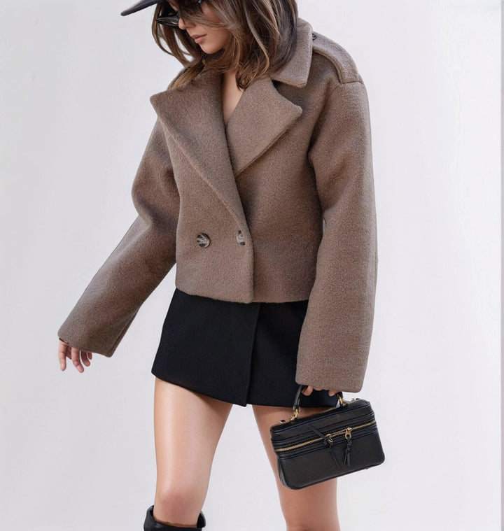 Brown Cropped Stylized Collar Coat