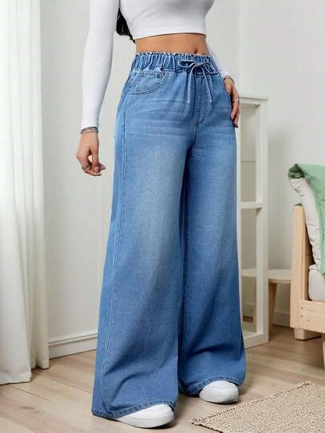 Light Blue High Waist Wide Leg Jeans