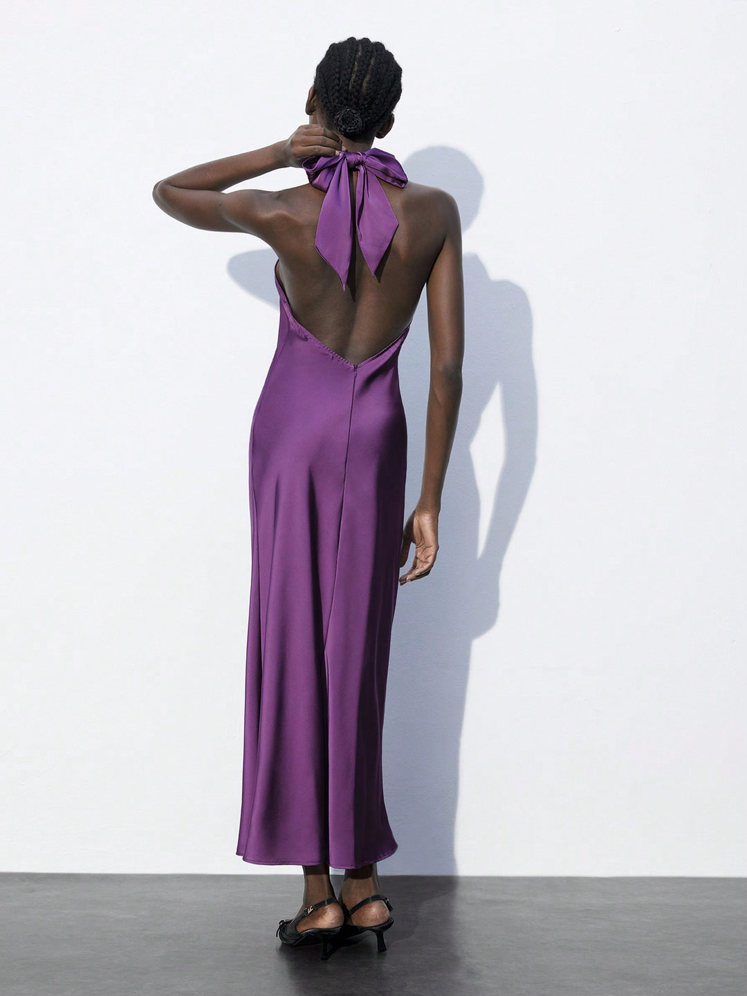 Purple Satin Back Bow Tie Up Maxi