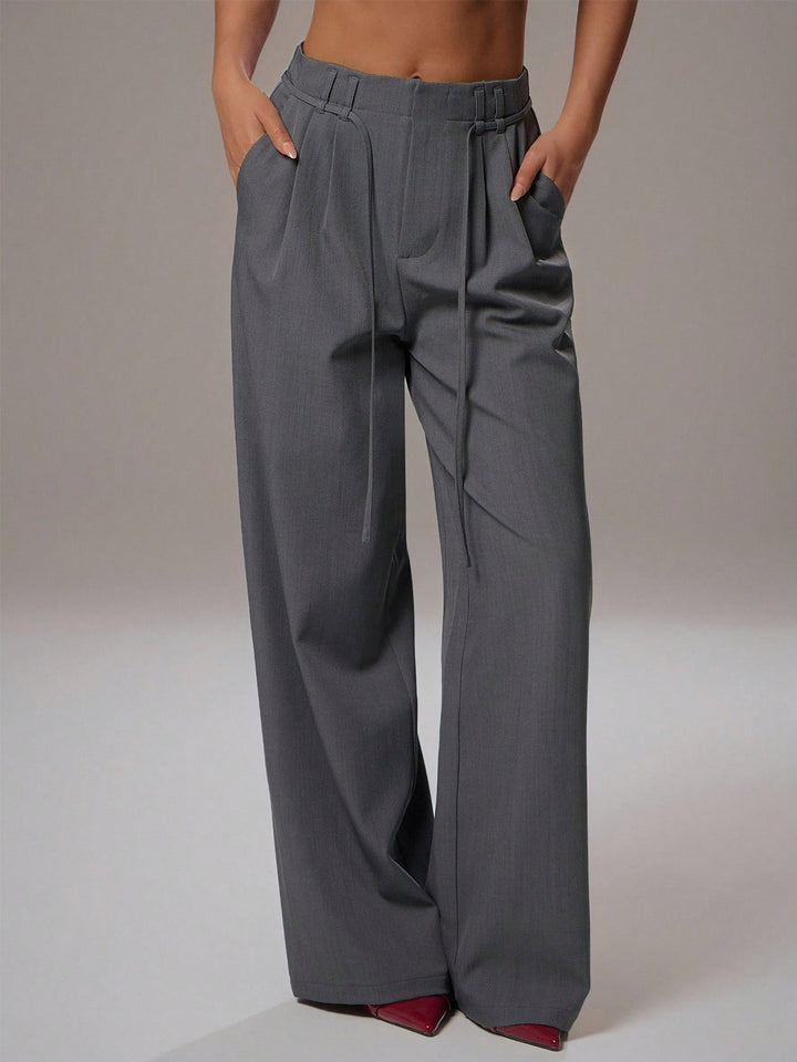 Grey High Waist Tie-Up Wide Leg Pant