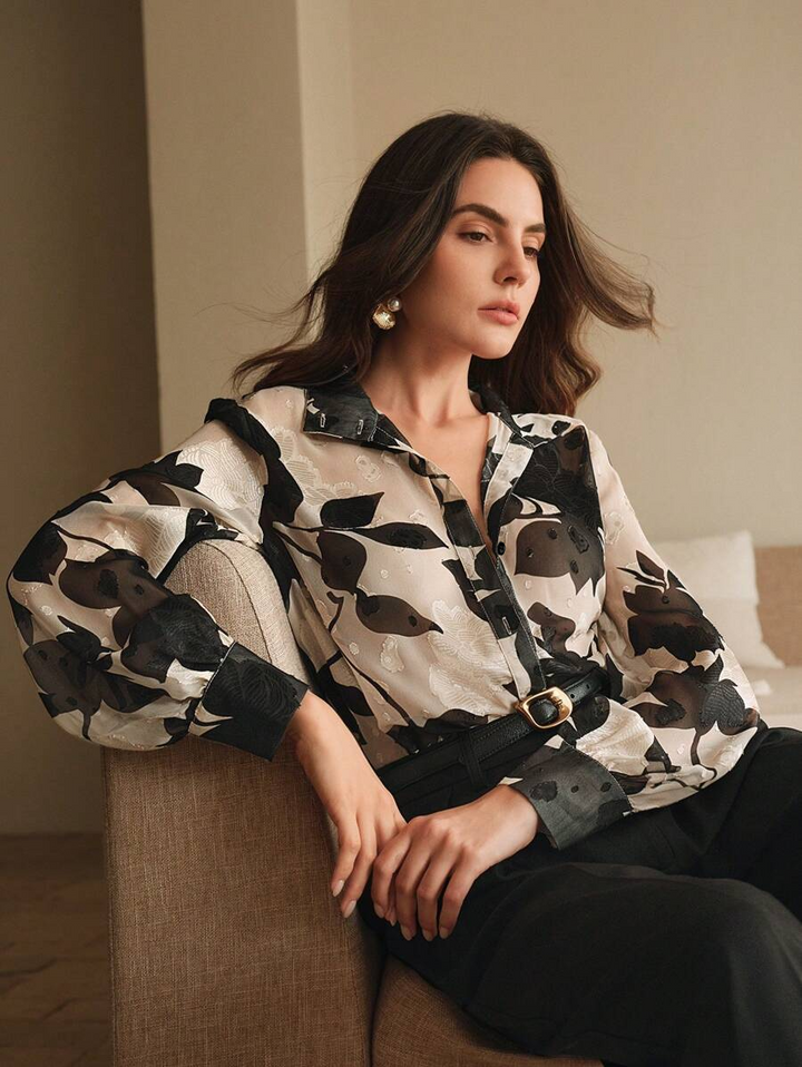 Off White Floral Textured Shirt