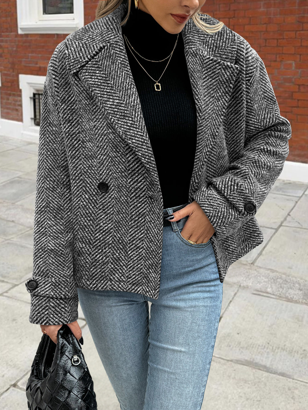 Grey Full Sleeve Stylized Collar Blazer