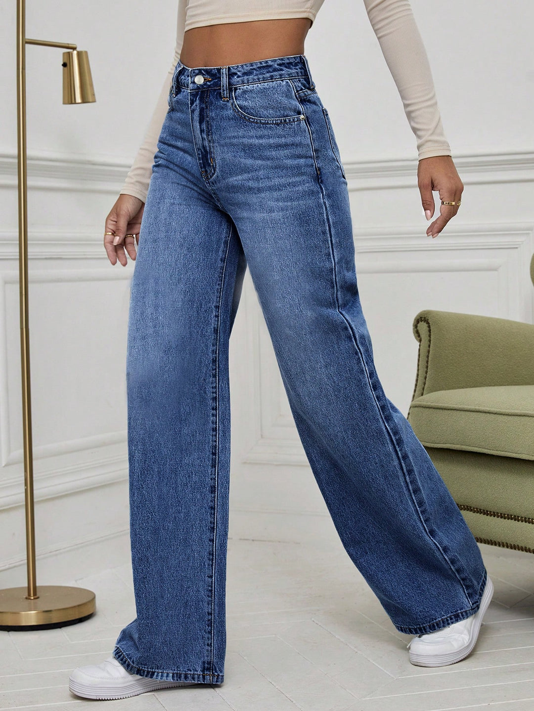 Blue High Waist Wide Leg Pant