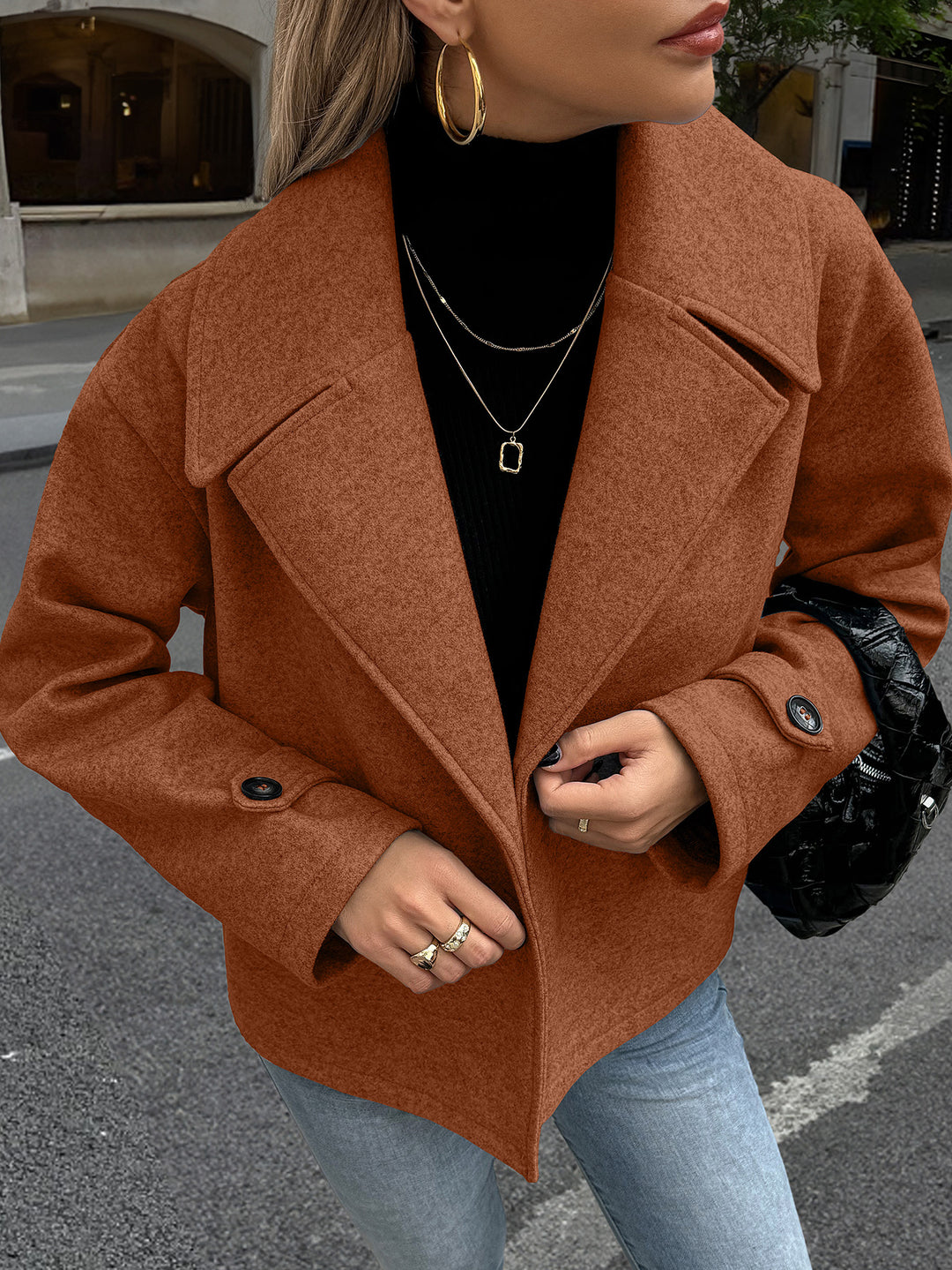 Rust Full Sleeve Stylized Collar Coat