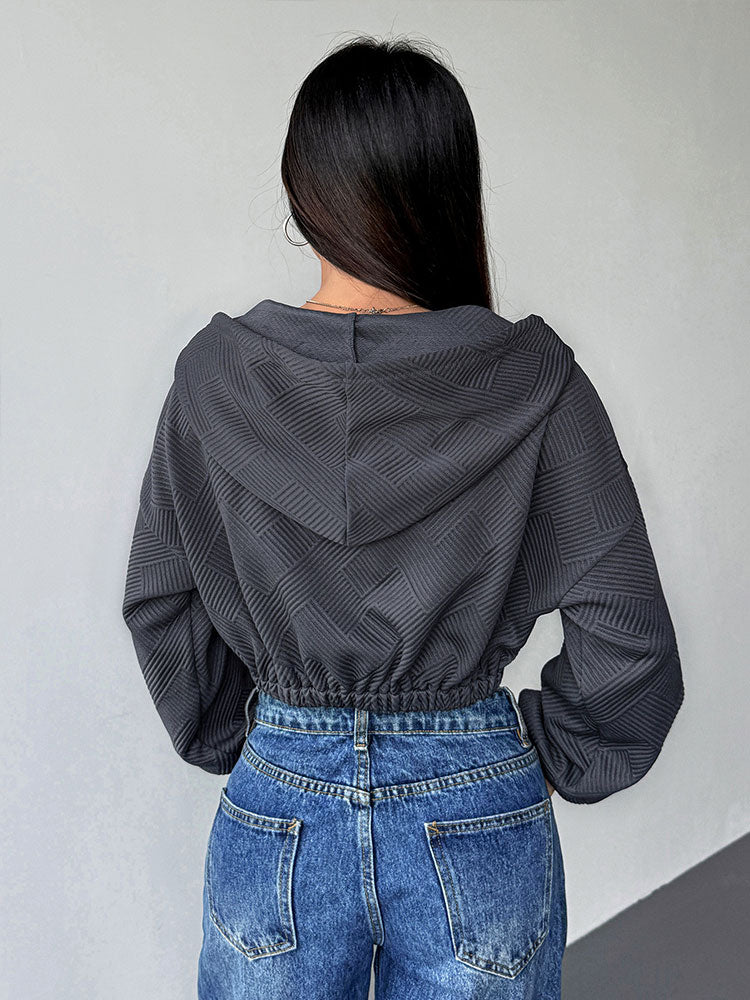 Charcoal Full Sleeve Front Zip Hooded Jacket