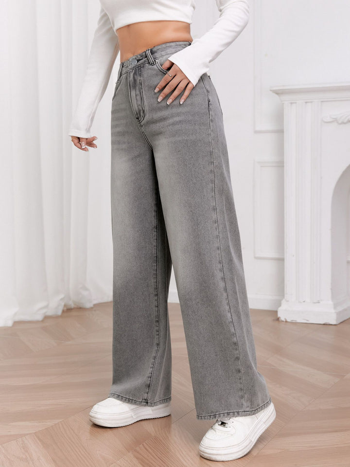 Grey High Waist Wide Leg Jeans
