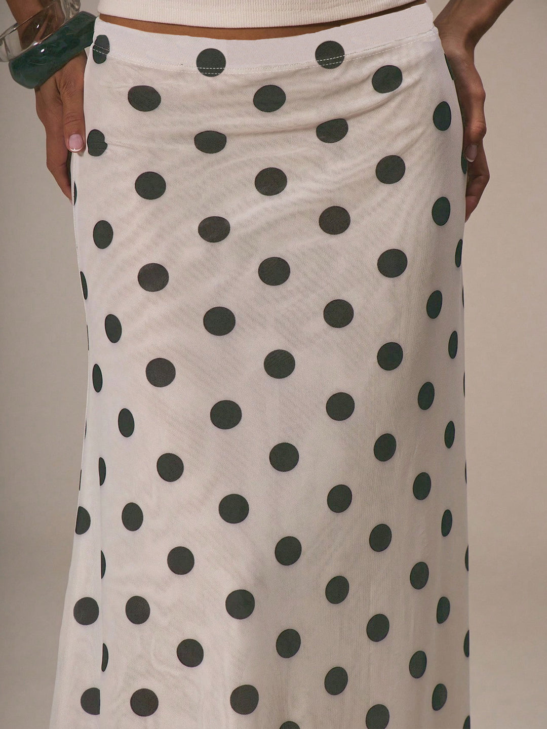 Off White Polka Printed Skirt