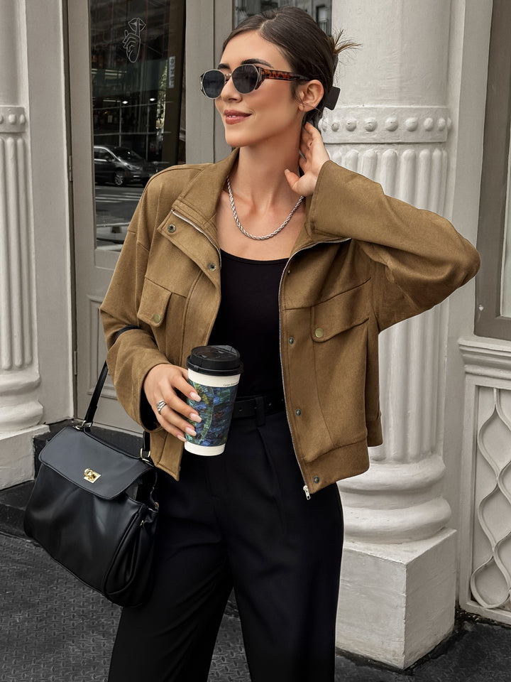 Brown Full Sleeve Front Zip Jacket