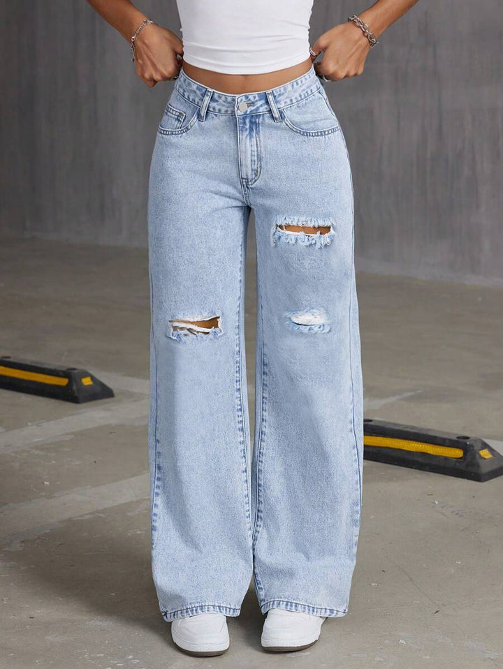 Light Blue High Waist Distressed Denim