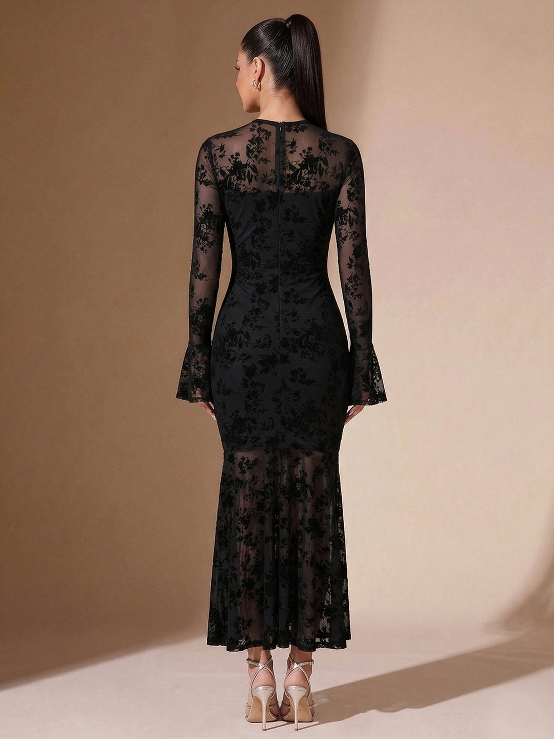 Black Full Sleeve Lace Detail Dress