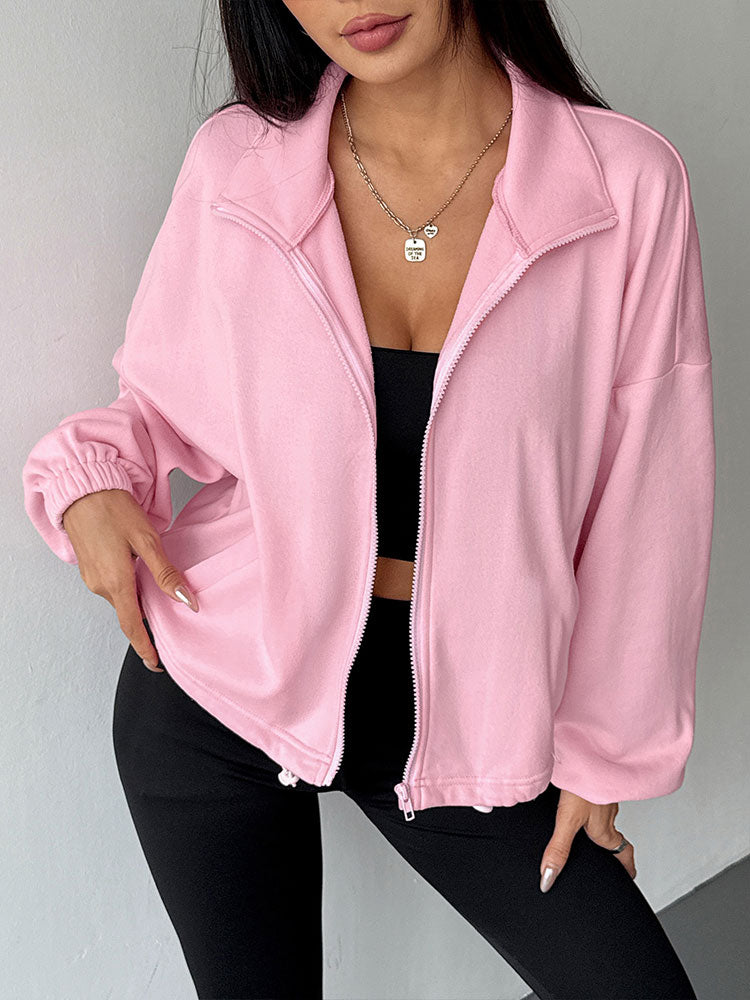 Pink Mock Neck Front Zip Jacket