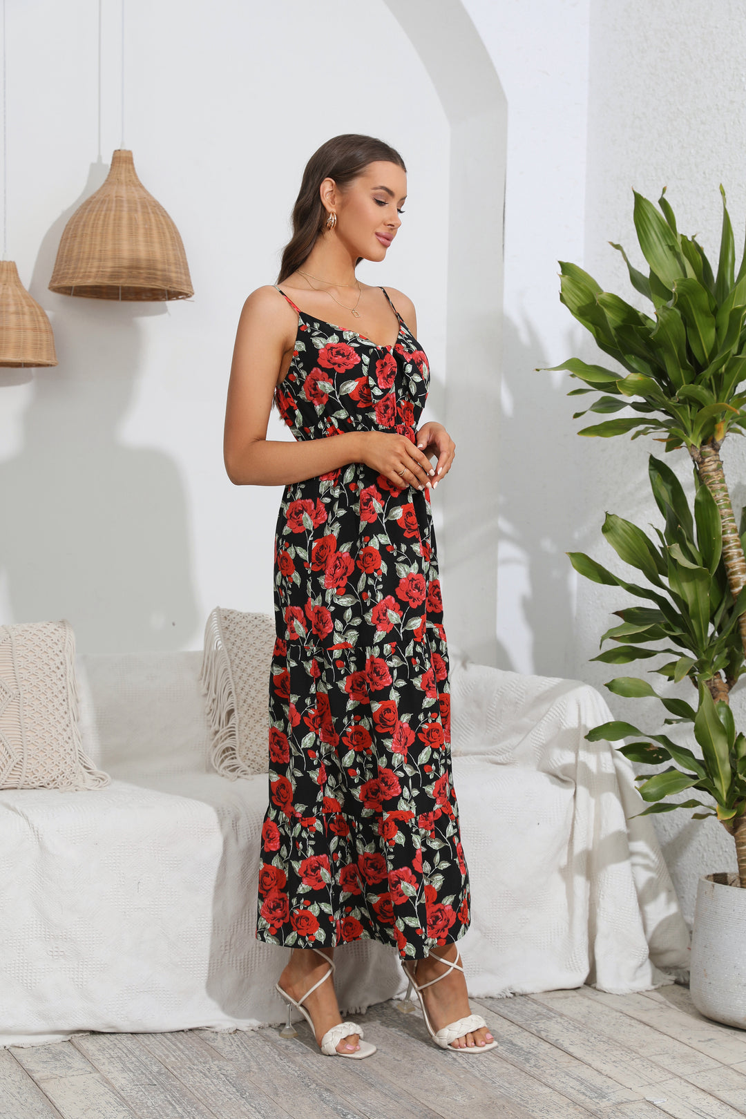 Multi Spaghetti Strap Printed Dress