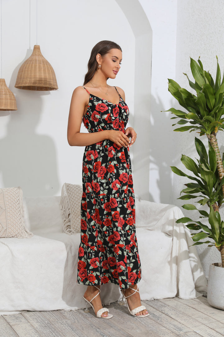 Multi Spaghetti Strap Printed Dress