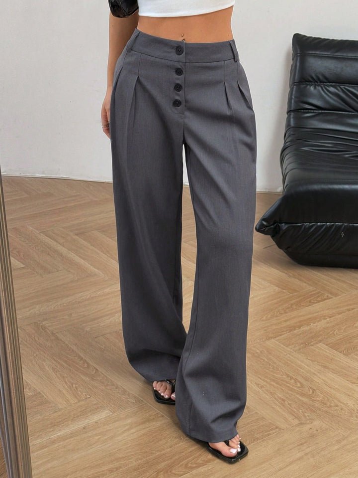 Grey High Waist Pleated Pant