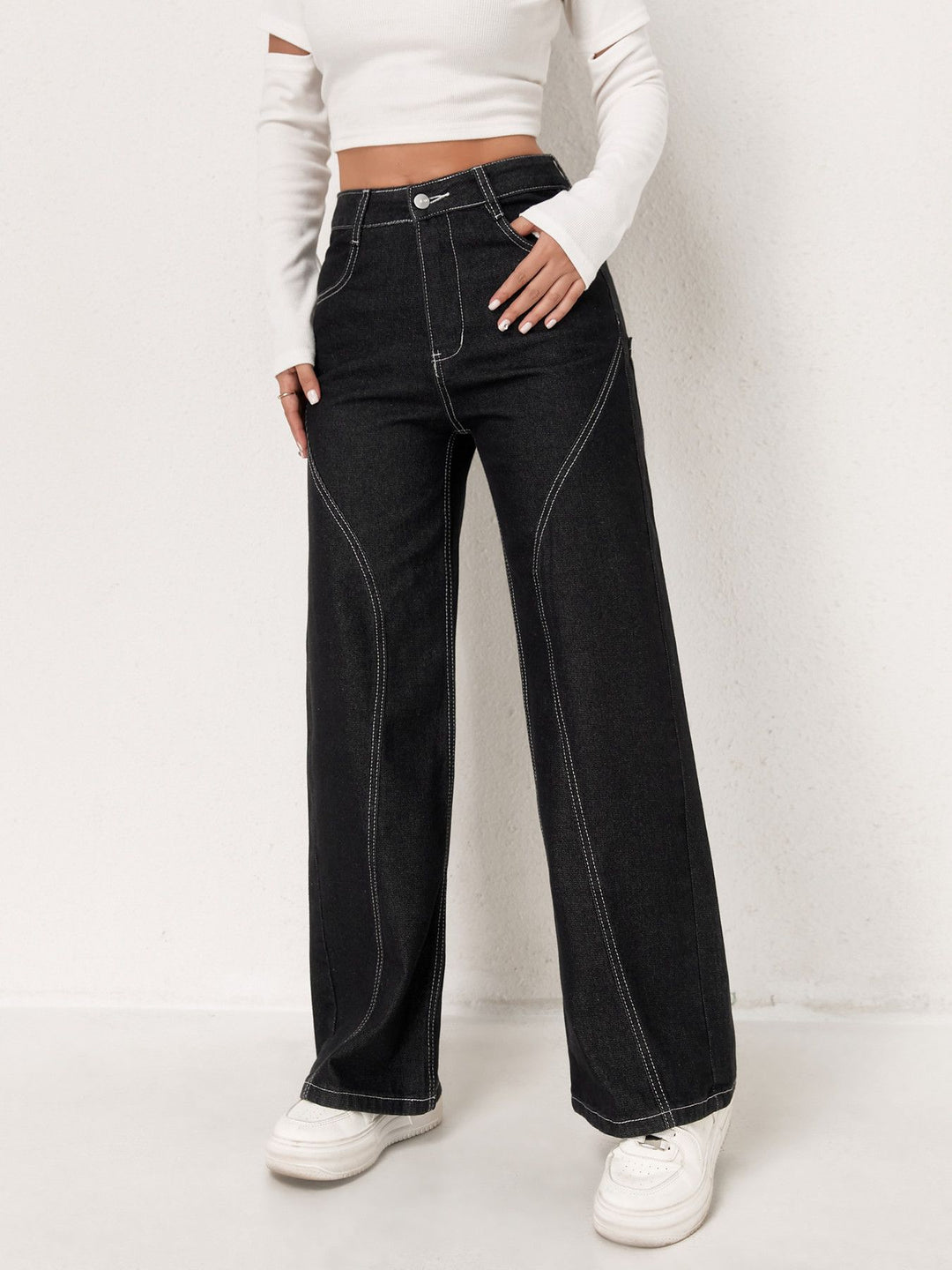 Black High Waist Solid Jeans