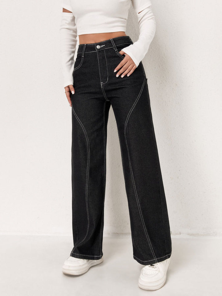 Black High Waist Solid Jeans