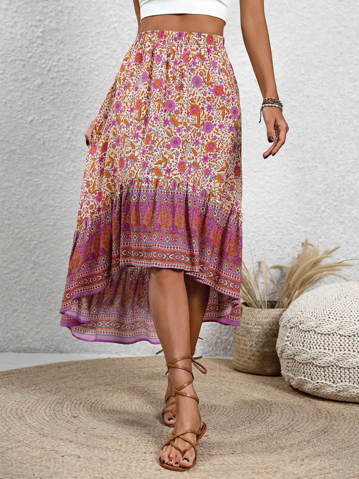 Multi High Waist Ruffle Hem Printed Skirt