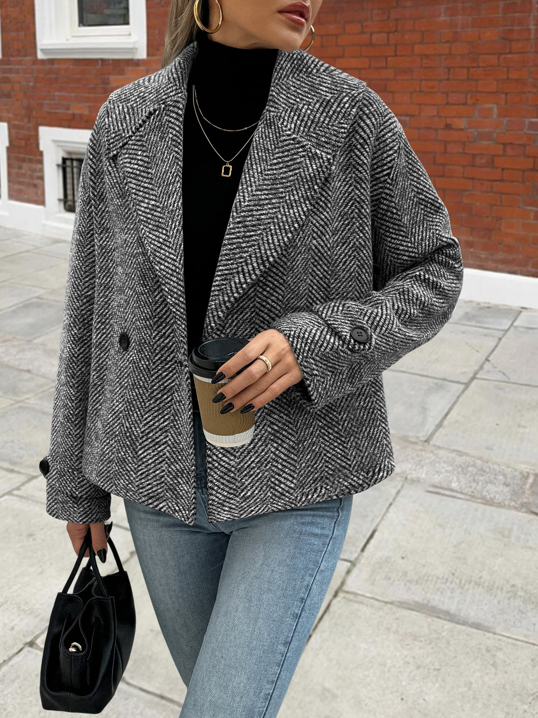 Grey Full Sleeve Stylized Collar Blazer