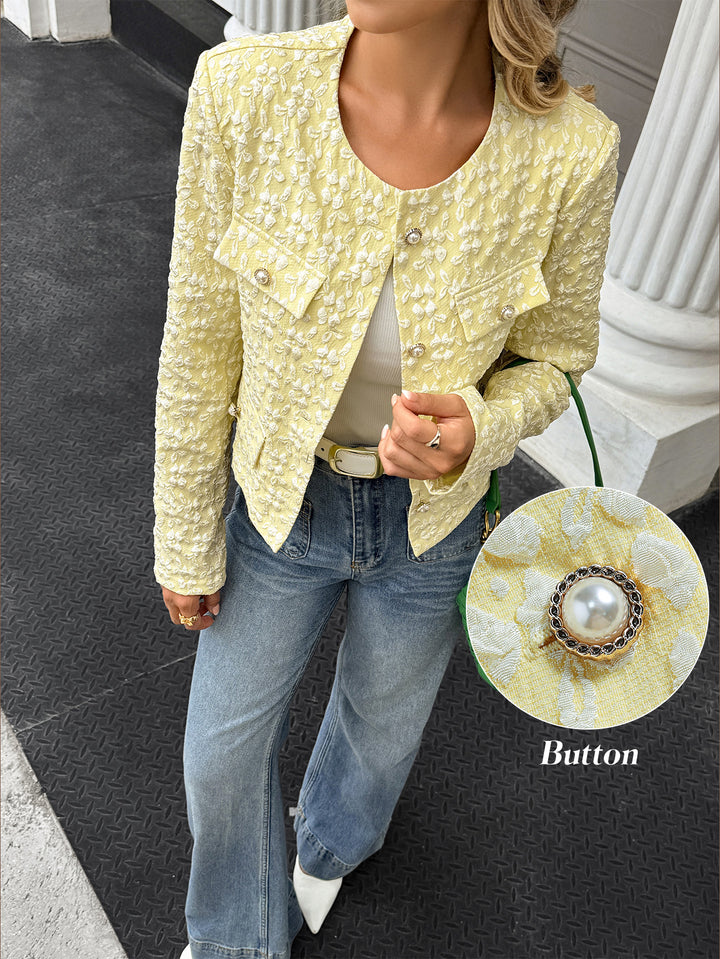 Yellow Full Sleeve Double Pocket Detail Textured Jacket