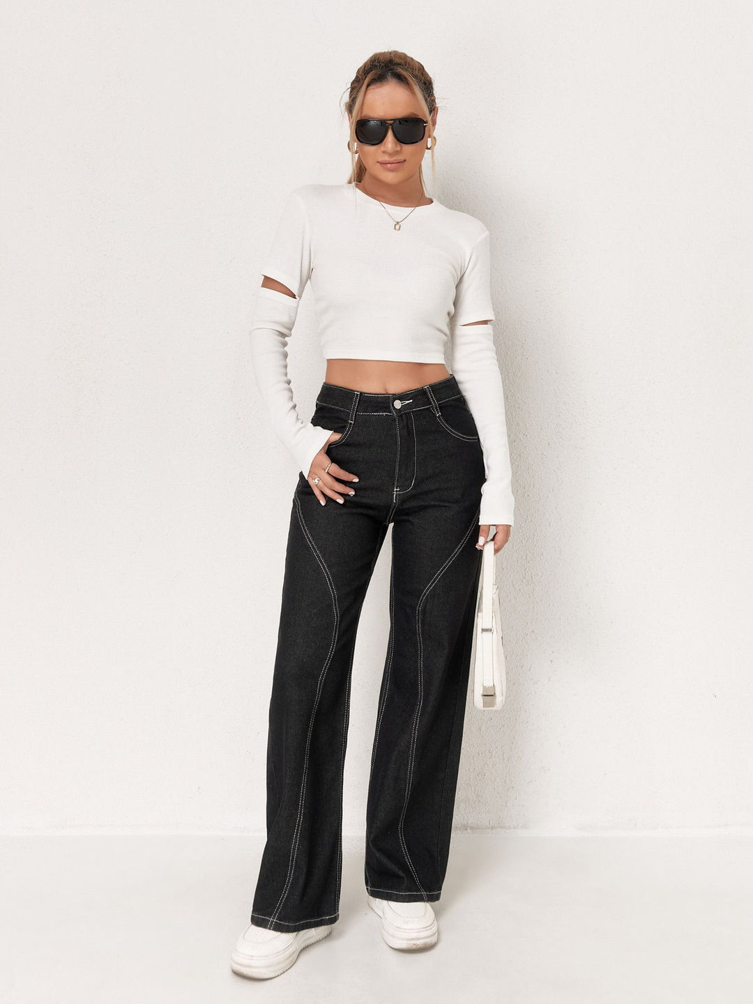 Black High Waist Solid Jeans