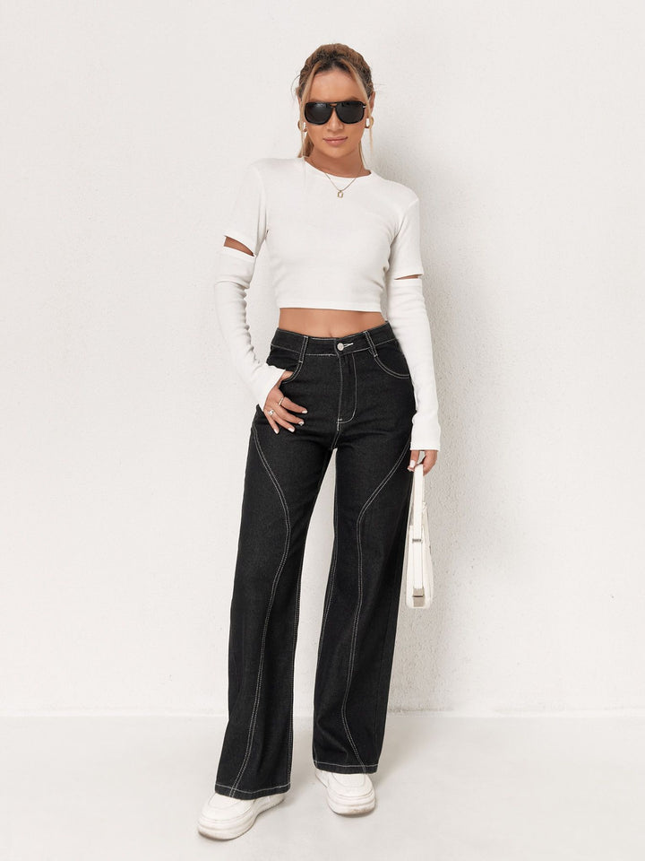 Black High Waist Solid Jeans