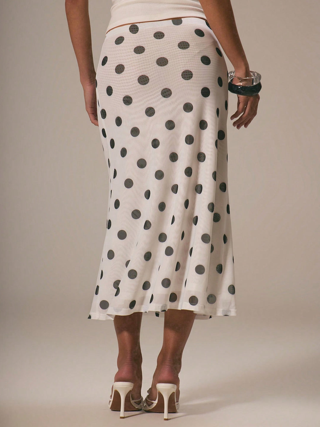 Off White Polka Printed Skirt