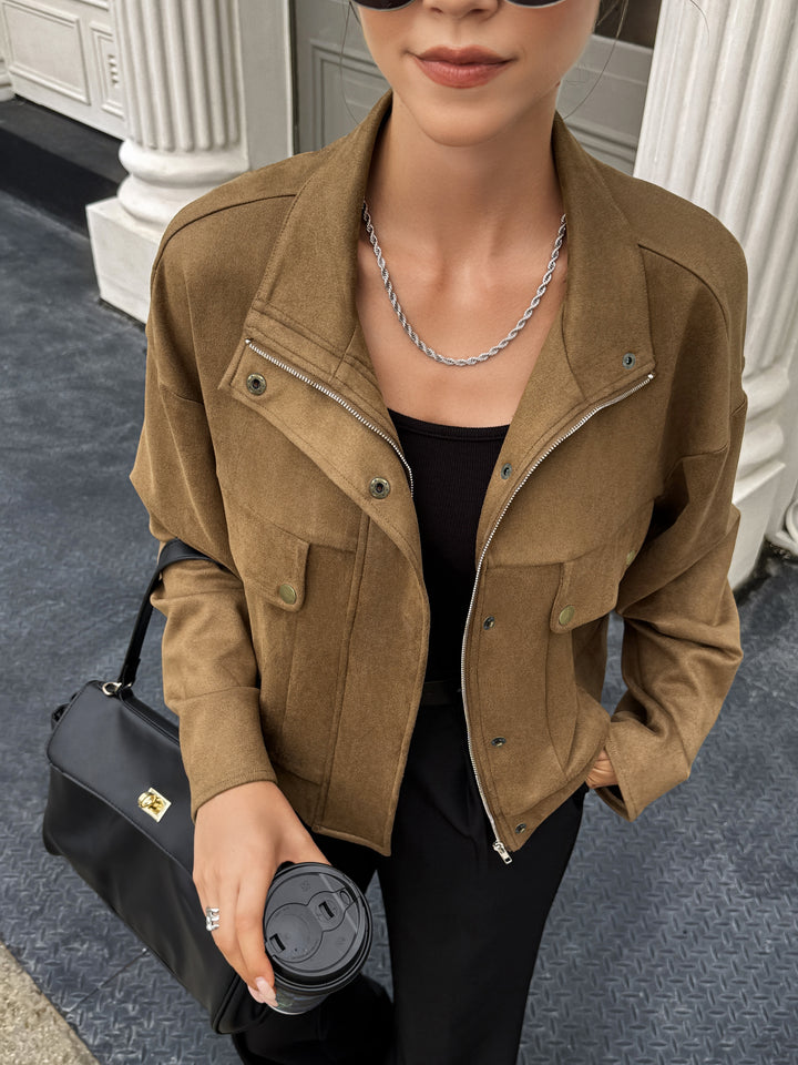 Brown Full Sleeve Front Zip Jacket