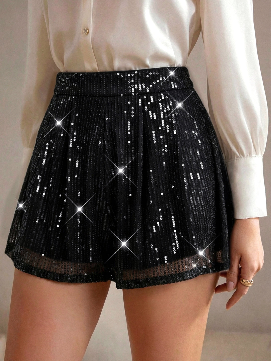 Black High Waist Sequin Shorts