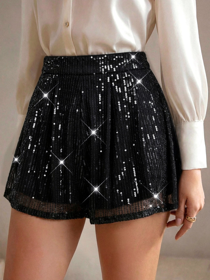 Black High Waist Sequin Shorts