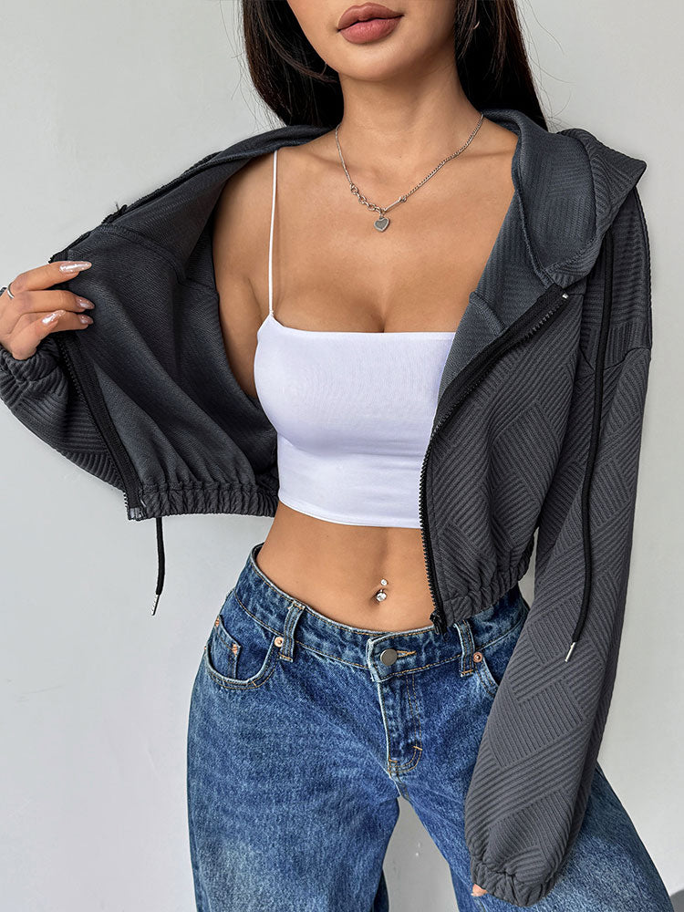 Charcoal Full Sleeve Front Zip Hooded Jacket